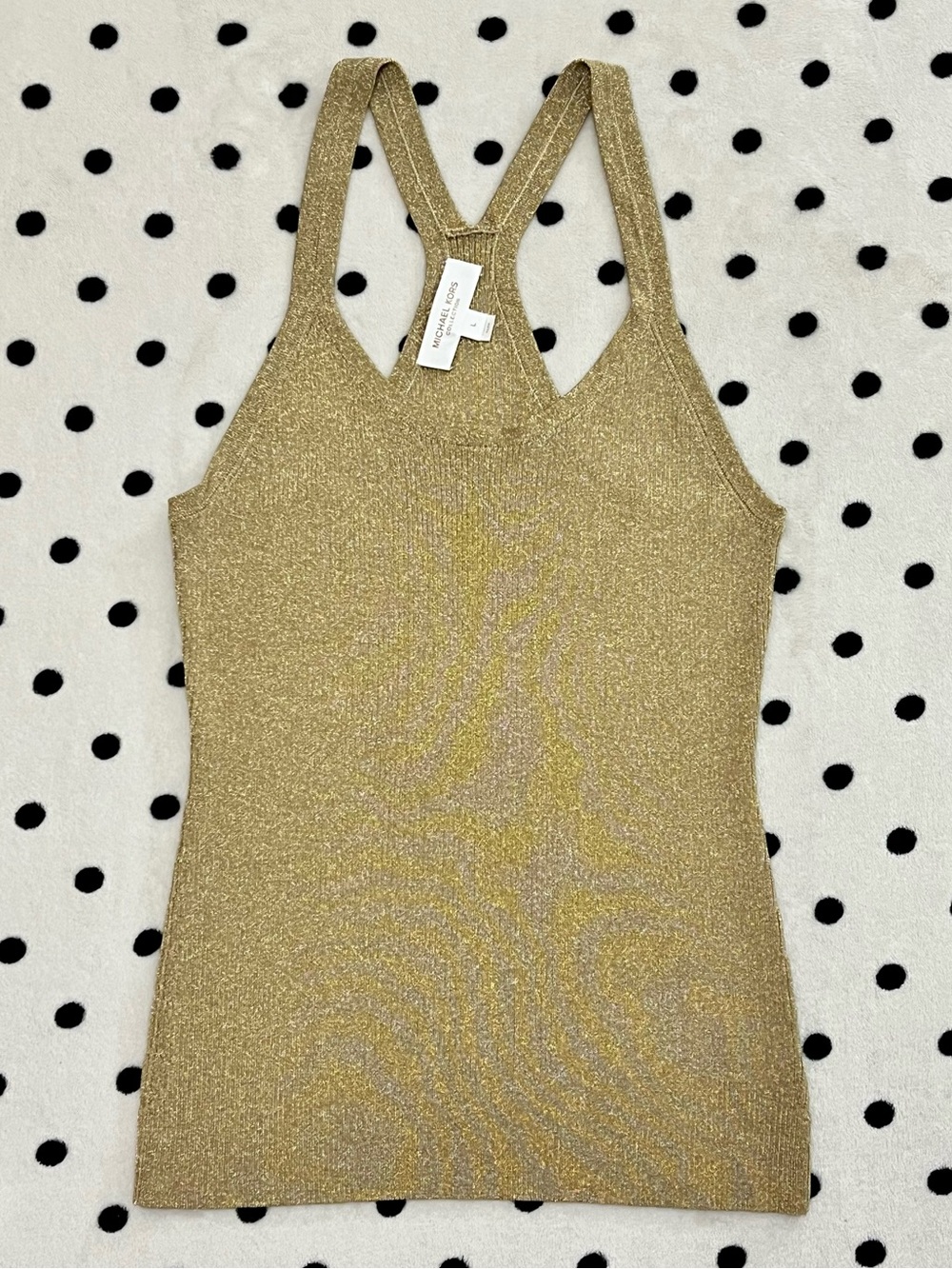 Michael Kors Collection Gold Ribbed Racerback Tank Top Size L